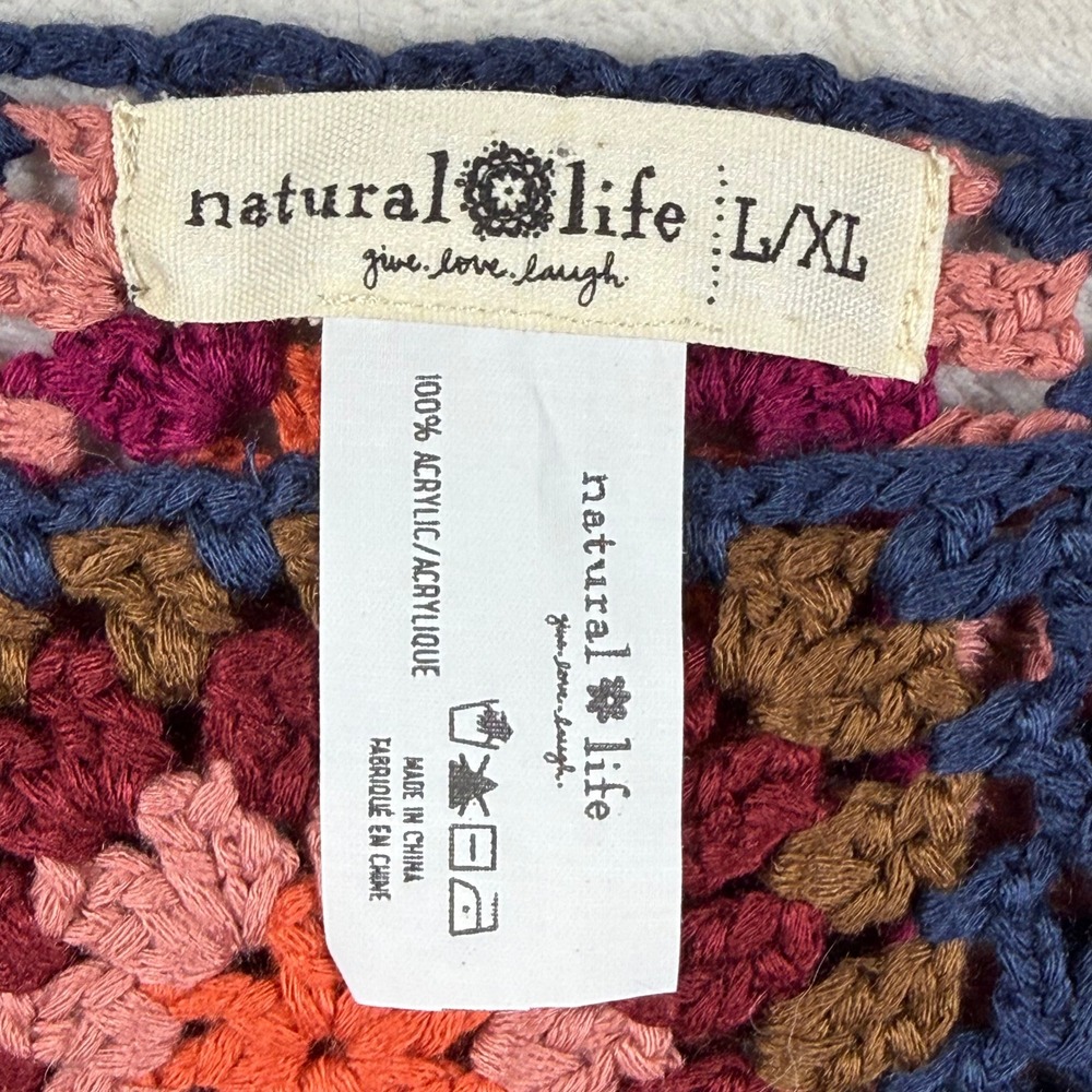 Natural Life Granny Square Crochet Crop Tank Top Navy Blue Orange L/XL Boho 9547 - Picture 2 of 6